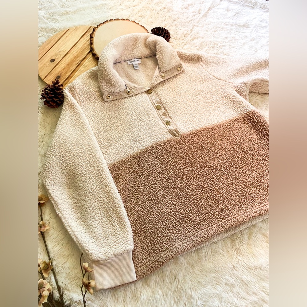 Calvin Klein Beige Sherpa Quarter Zip